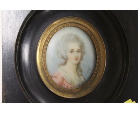 A MINIATURE PORTRAIT STUDY OF A LADY SIGNED RENI LOWER RIGHT - OVERALL SIZE H 12 CM W 11 CM