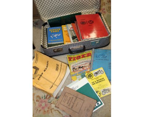 A SUITCASE OF VINTAGE CAR MANUALS ETC. 