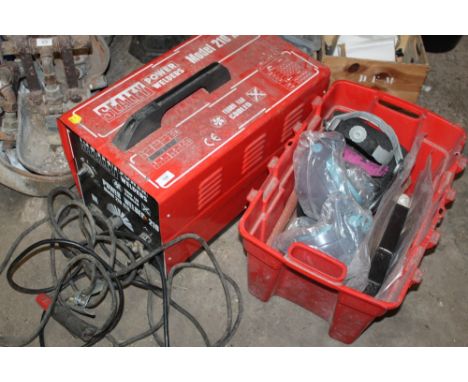 A SEALEY POWER WELDER 210 MODEL 210 XTD TOGETHER WITH WELDING MASKS ETC