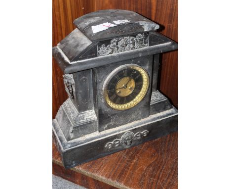 A LARGE CHERUBIC SLATE MANTLE CLOCK - H 41 CM W 41.5 CM