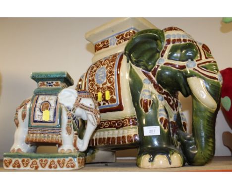 TWO ELEPHANT SHAPED CERAMIC PLANT STANDS - LARGEST H 43 CM