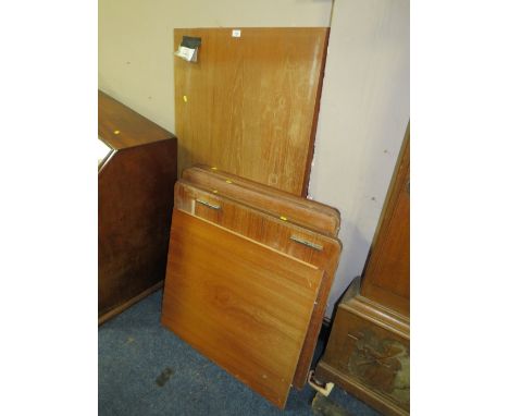 TWO VINTAGE TEAK OFFICE TABLE ( FLAT PACKED ) TOGETHER WITH TWO VINTAGE OFFICE CHAIRS