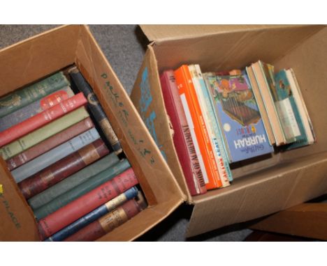 TWO BOXES OF VINTAGE CHILDRENS BOOKS TO INCLUDE ENID BLYTON EXAMPLES WITH DUST JACKETS
