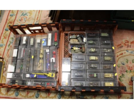 TWO TRAYS OF BOXED DIE CAST MODEL LORRIES, TRUCKS ETC 