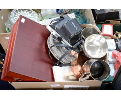 A John Turton canteen of Sheffield EPNS cutlery, with other EPNS 
items, flatware, and a Konica camera (1 box)