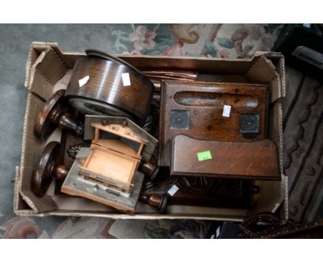 A wood panel letter box, clock, candlestick (1 box) 