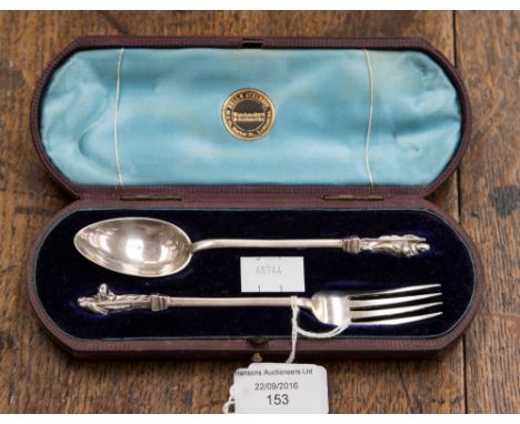 A cased silver Apostle spoon and fork, Sheffield 1881