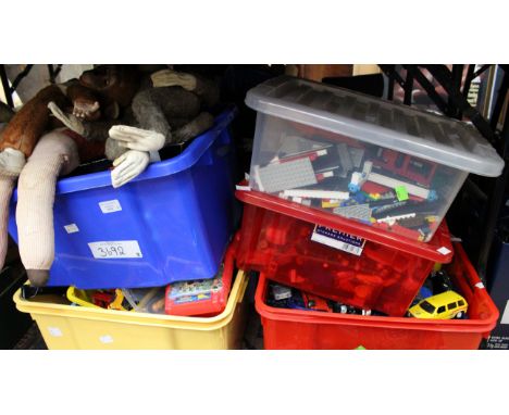 Eight boxes of mixed toys to include, Corgi lorries, other diecast, a golly, a monkey, remote control car and others various 