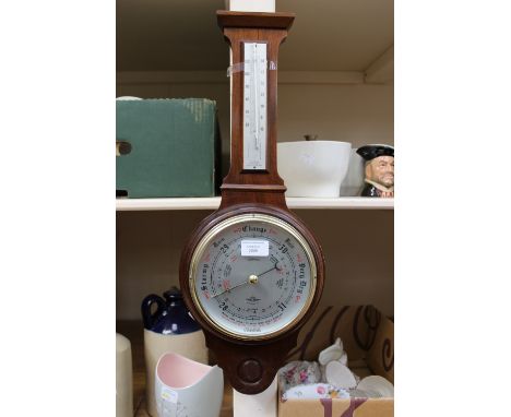 A mid 20th Century wall barometer, mahogany cased, a Shortland - British made mercury thermometer 