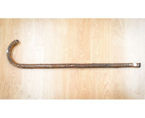 A walking stick carved with the names of boxers, Cruiser- Weight Champion Frank Moody born August 1900, etc 