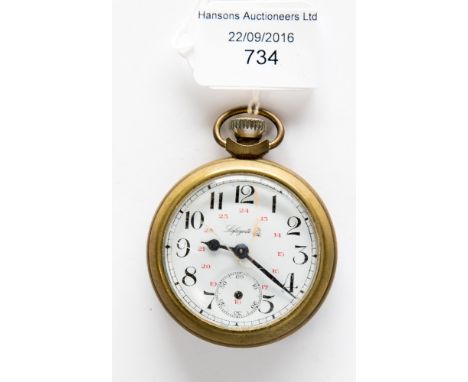 Railwayana: a brass cased Lafayette pocket watch/time keeper with railway engine design, first half of 20th Century 