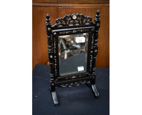 Oriental hardwood table mirror inlaid with mother-of-pearl