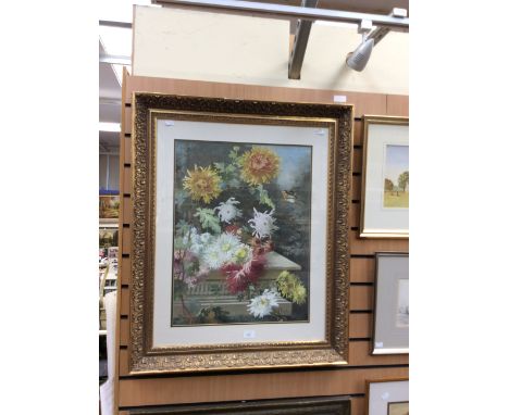 Mussill, William (Minton Artist) (1826-1906), chrysanthemums at Trentham Gardens, gouache, signed and dated 1877, framed, 62 