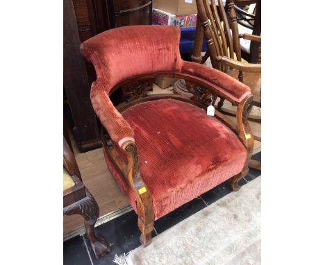 An Edwardian mahogany tub chair, padded back, arms, and sprung upholstered seat