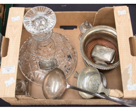 A cut glass whisky decanter with a silver 'RYE' label, London 1973, a hallmarked silver cigarette case, Birmingham 1914, two 