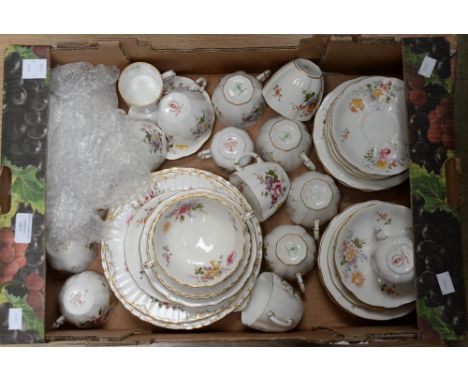 A Royal Crown Derby Derby 'Posies' collection comprising tea cups, saucers, side plates, dessert plates, mostly mid 20th Cent