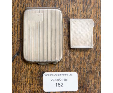 An Art Deco silver cigarette case, engine turned stripe design, Birmingham 1929, together with a George VI silver stamp box, 