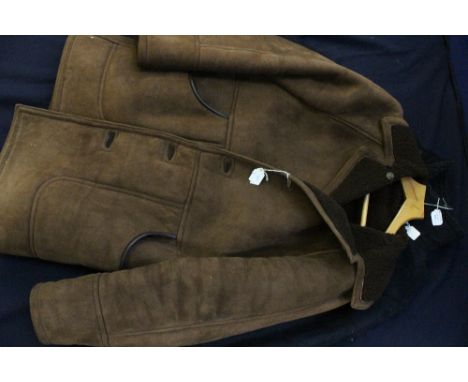 A navy men's 'Wyoming' faux sheepskin jacket, with a brown Antartex sheepskin men's jacket (2) 