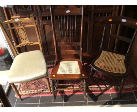 An Edwardian inlaid side chair, a Victorian bedroom chair with canework seat, together with a Shaker style rocking chair (3)