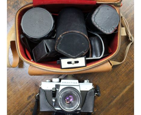 Praktica MTL camera, Pentagon auto 1.8150 lens, together with a collection of accessories 