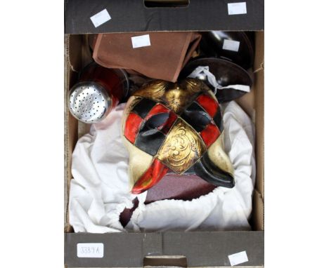 A HMV portable record player, with as cased Kodak camera, Bakelite egg, EPNS flatware, etc (1 box and record player)
