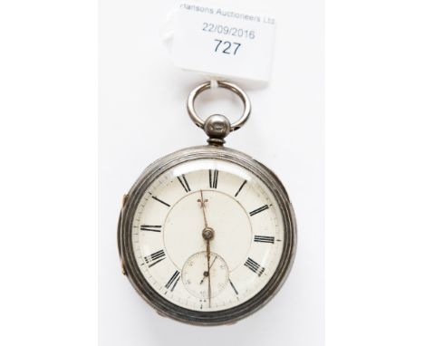 A silver pocket watch with enamel dial, Roman numerals and subsidiary dial, Chester 1875