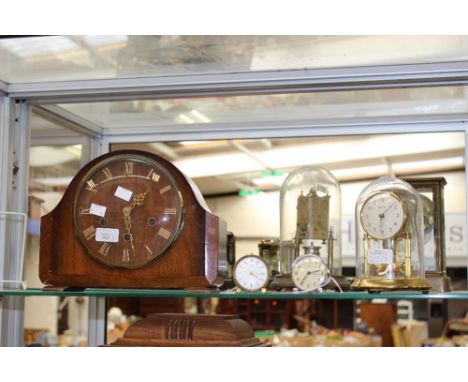 A Smith's mantel clock, Roman numerals, two 'Oris' alarm clocks and another (4) 