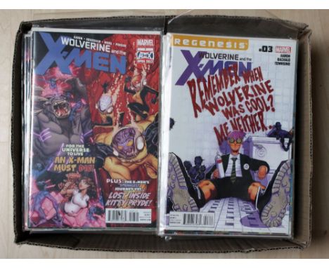 One box of assorted comics to include: Wolverine and the X-Men, Excalibur, Green Arrow, Superman and Firestorm, Marvel Zombie