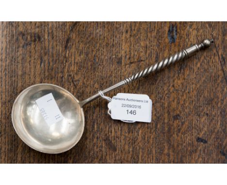 A Russian silver spoon, twist stem with capped ball finial, plain bowl, stamped 84, circa 1900(left profile woman national ma