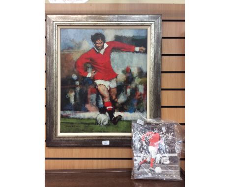  Football memorabilia: a 2010 Steven Wild (Member of the Manchester Academy of Fine Art) action portrait of George Best signe