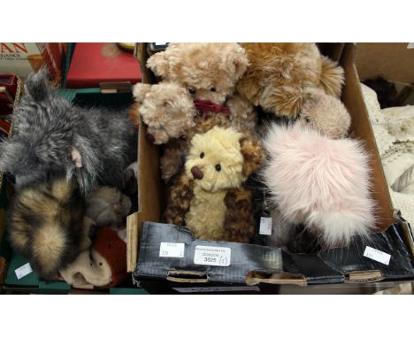 Two boxes of Charlie Bears, no Limited Editions, including a terrier dog and a small quantity of modern Steiff plush toys and