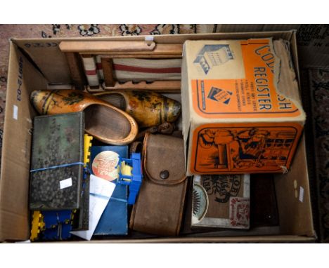 A Codeg boxed metal child's cash register, in £s and d, with a boxed Rex Vera wooden jigsaw puzzle, a doll's deck chair, draf