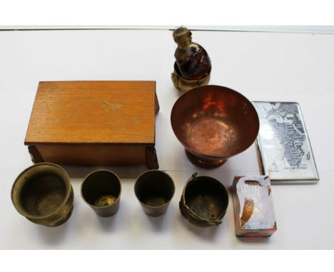 A parcel lot to include Rhodesian Copper sacrament, raised bowl, a miniature Dimple Whisky and Thistle Scotch Whisky (both un