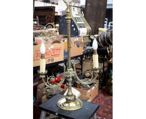 A large classical style brass table lamp with two branches, 72 cm high approx. 