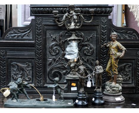 A pair of cast figures, an Art Deco lamp, modelled with three children and two others, all (a/f) (5) 