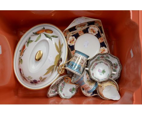 An Evesham Royal Worcester tureen/cover, a Good and Sons sandwich set, a pair of Coalport bouillon bowls and saucers, two con