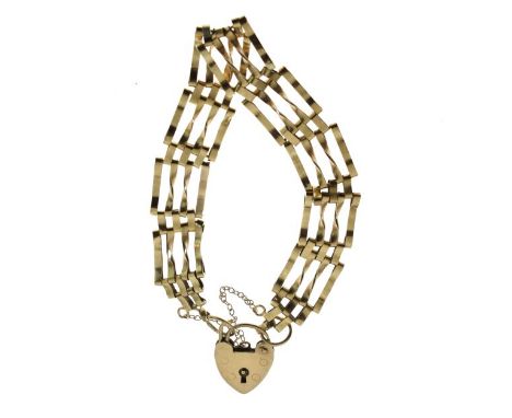 9ct gold gate link bracelet having heart shaped clasp, 10.8g approx   Condition: 