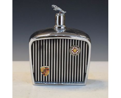 Spirit flask in the form of a car radiator grill, the stopper formed as a Jaguar mascot   Condition: 