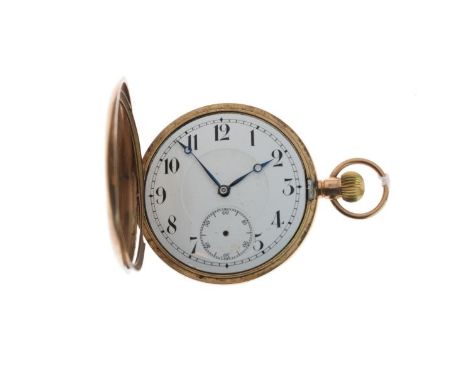 9ct gold top wind full hunter pocket watch, the white enamel dial with Arabic numerals, 60g approx gross   Condition: 
