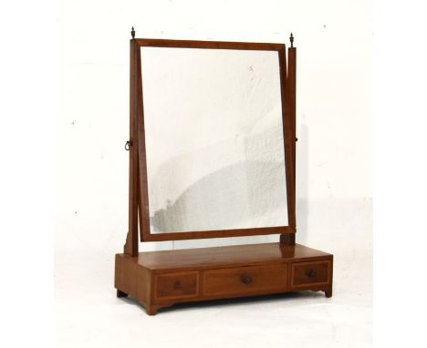 String inlaid and crossbanded mahogany dressing table mirror, the box base fitted three drawers and standing on bracket feet 