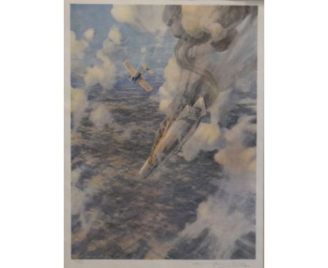 Frederick Gordon Crosby - Signed limited edition print - World War I air battle with a zeppelin coming down in flames, signed