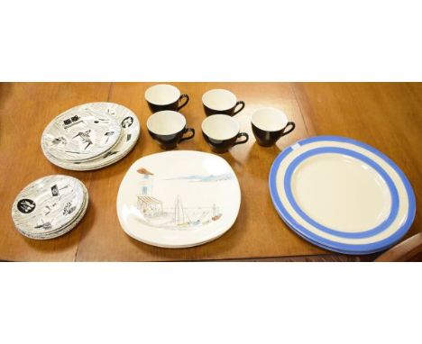 Ridgway Homemaker part tea service together with three Midwinter Cannes pattern plates and two modern T.G. Green Cornish Blue