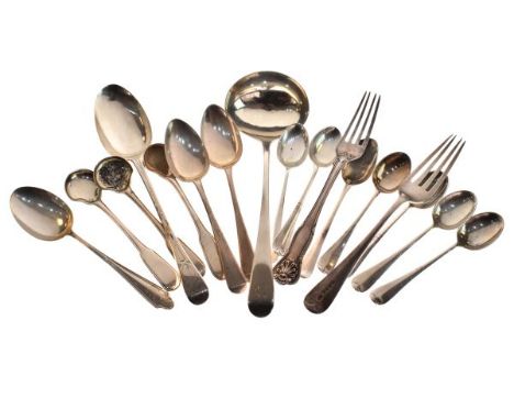 Six Elizabeth II silver teaspoons, Sheffield 1977, George III silver sauce ladle, London 1788 and a quantity of other silver 