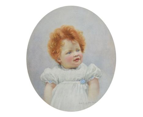 Catherine.B. Gulley - Oval watercolour - Portrait of a red haired baby, signed and dated 1929, 47cm x 40cm, framed and glazed