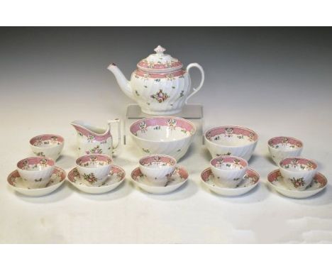 Thomas Rose Coalport part tea service, circa 1800 decorated with pattern 78 and comprising: tea pot, seven tea bowls, five sa