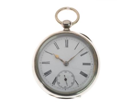 Early 20th Century silver plated cased key wind pocket watch, the white enamel dial with Roman numerals and subsidiary second