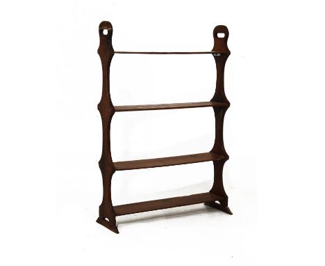 Stained pine four tier open shelf   Condition: 