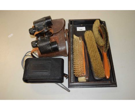 Mixed Lot: Various vintage brushes, vintage binoculars etc