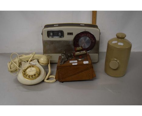 Mixed Lot: Vintage cigarette dispenser, a vintage Baird radio, vintage telephone and a hot water bottle (4)