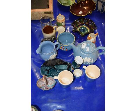 Mixed Lot: Various ceramics to include Widdecombe Fair teaset, Poole Pottery dolphin, Carnival Glass dish etc